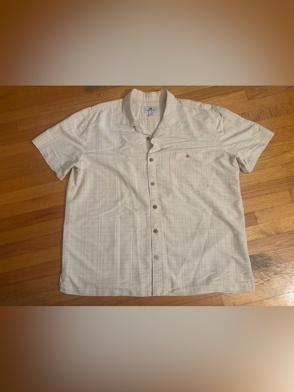 Island Shores Beige Plaid Short Sleeve Button-Front Shirt Men's XXL